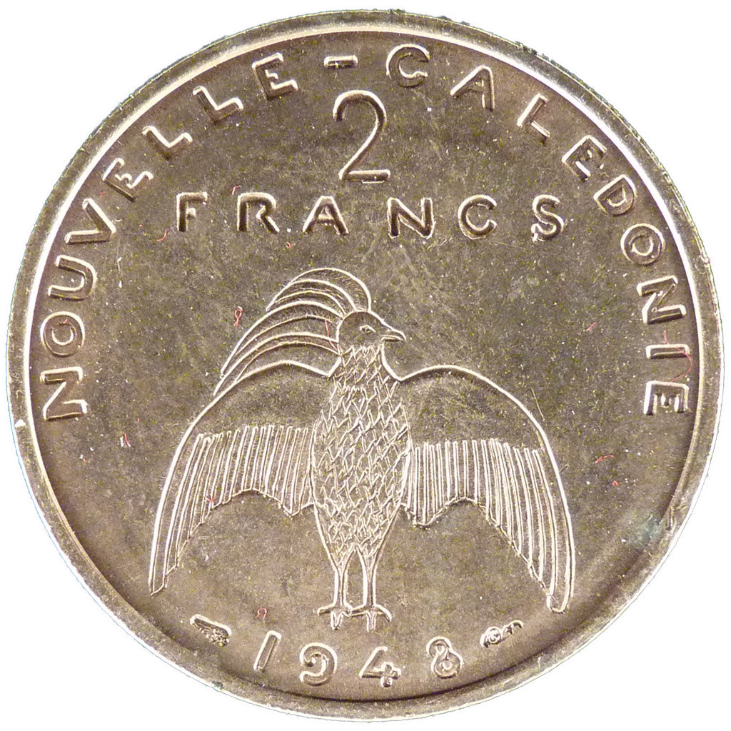 NEW CALEDONIA, 2 Francs, 1948, Paris, KM #E6, AU(55-58), Nickel-Bronze, Gadoury.
