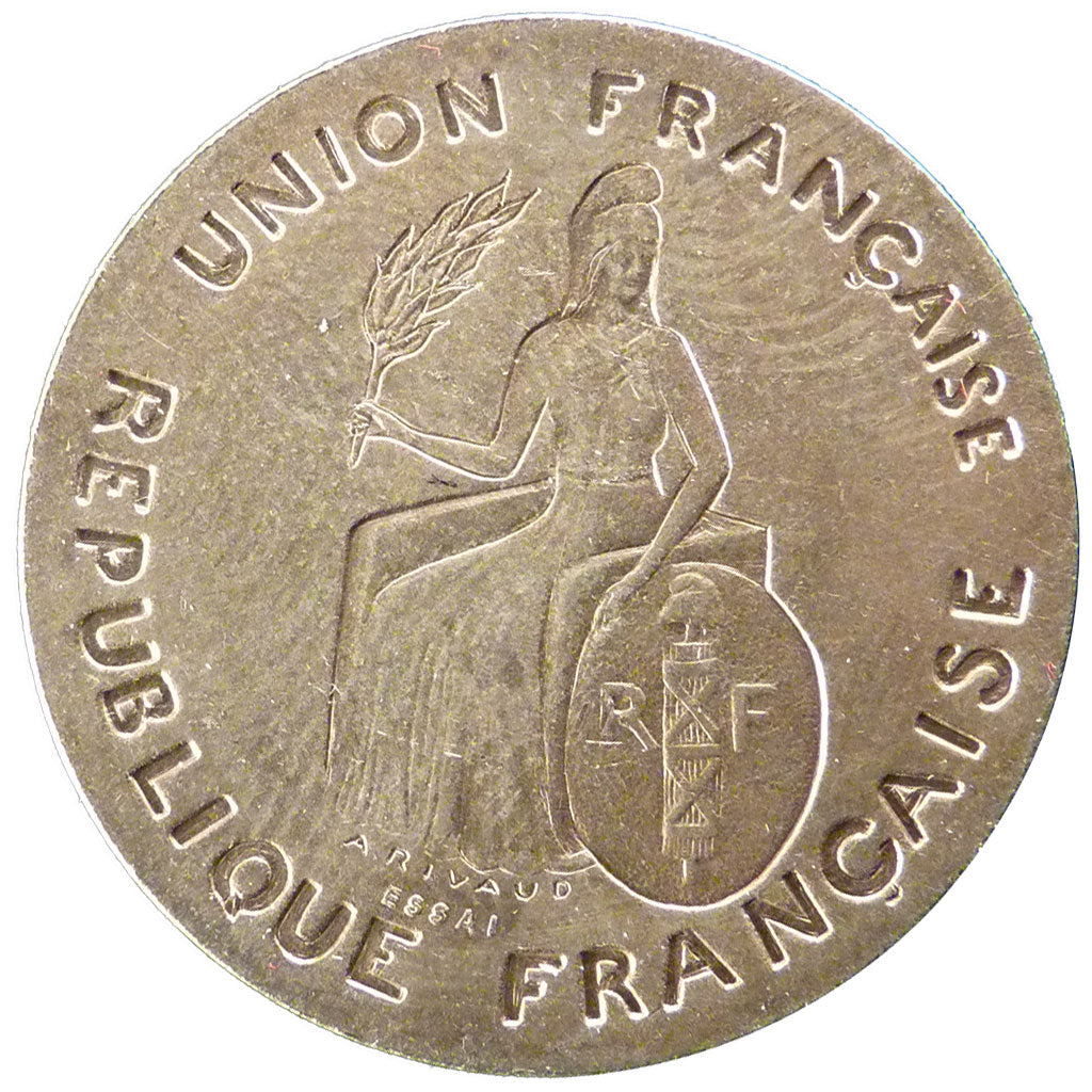 French Oc&eacute;ania, 2 Francs, 1948, AU(55-58), Nickel-Bronze, Lecompte #11,..