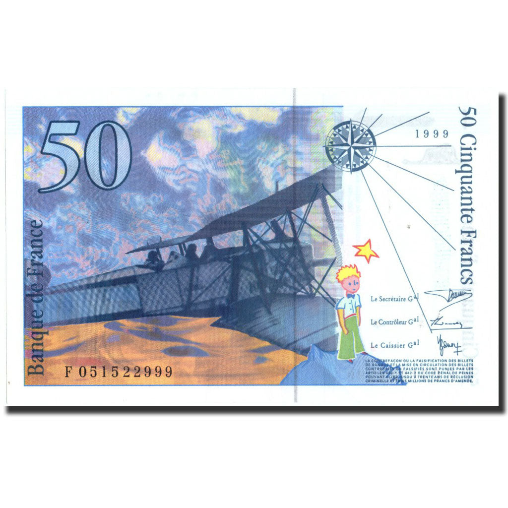 France, 50 Francs, 50 F 1992-1999 ''St Exupéry'', 1999, 1999, UNC(64)