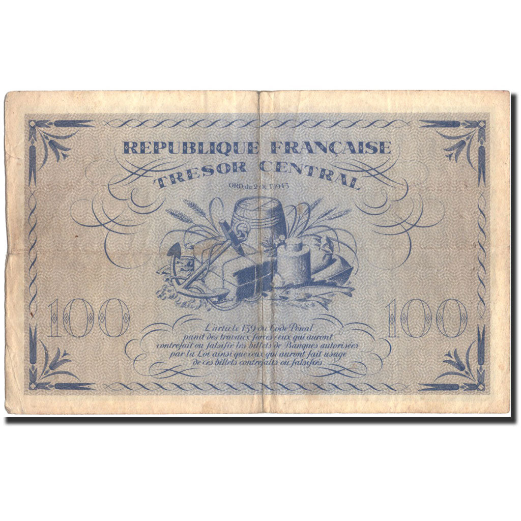 France, 100 Francs, 1943-1945 Marianne, 1943, 1943-10-02, VF(20-25), KM:105a