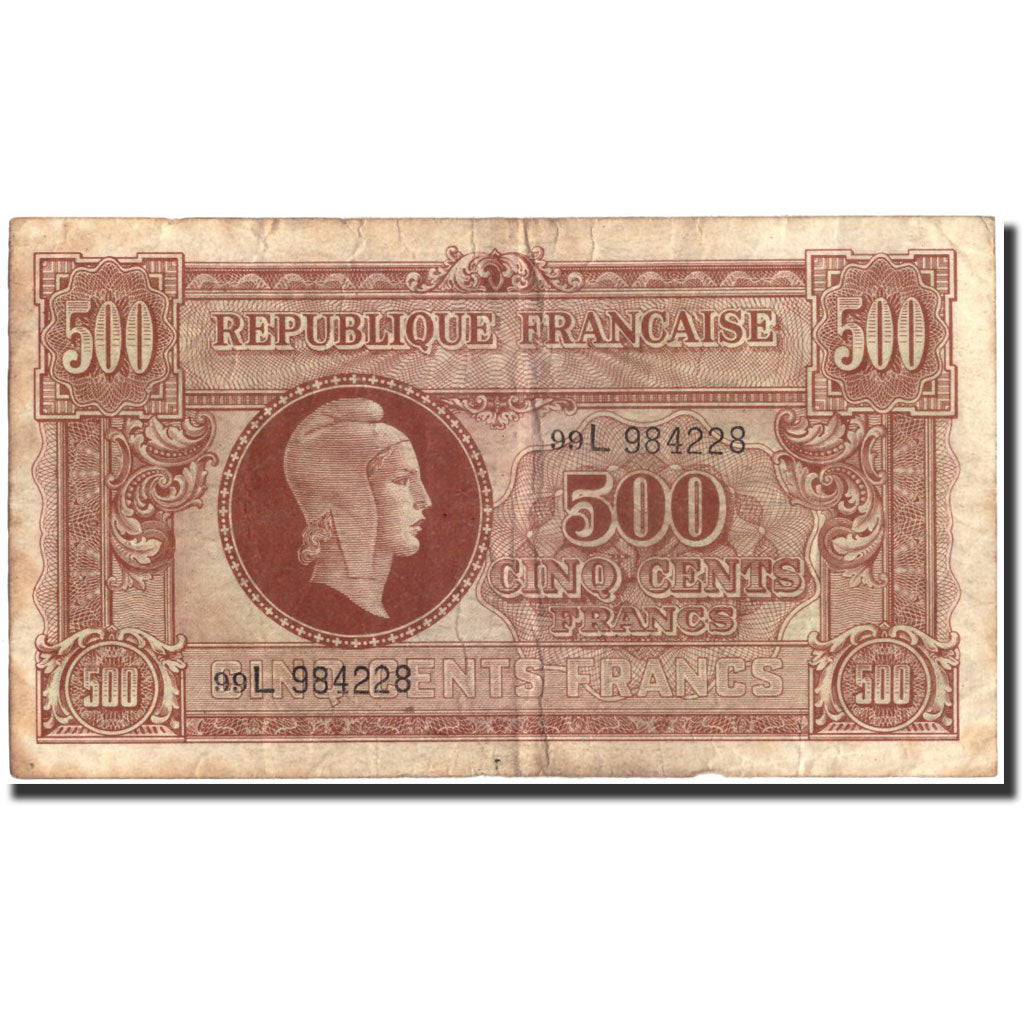France, 500 Francs, 1943-1945 Marianne, 1945, 1945, TB, Fayette:VF11.1, KM:106