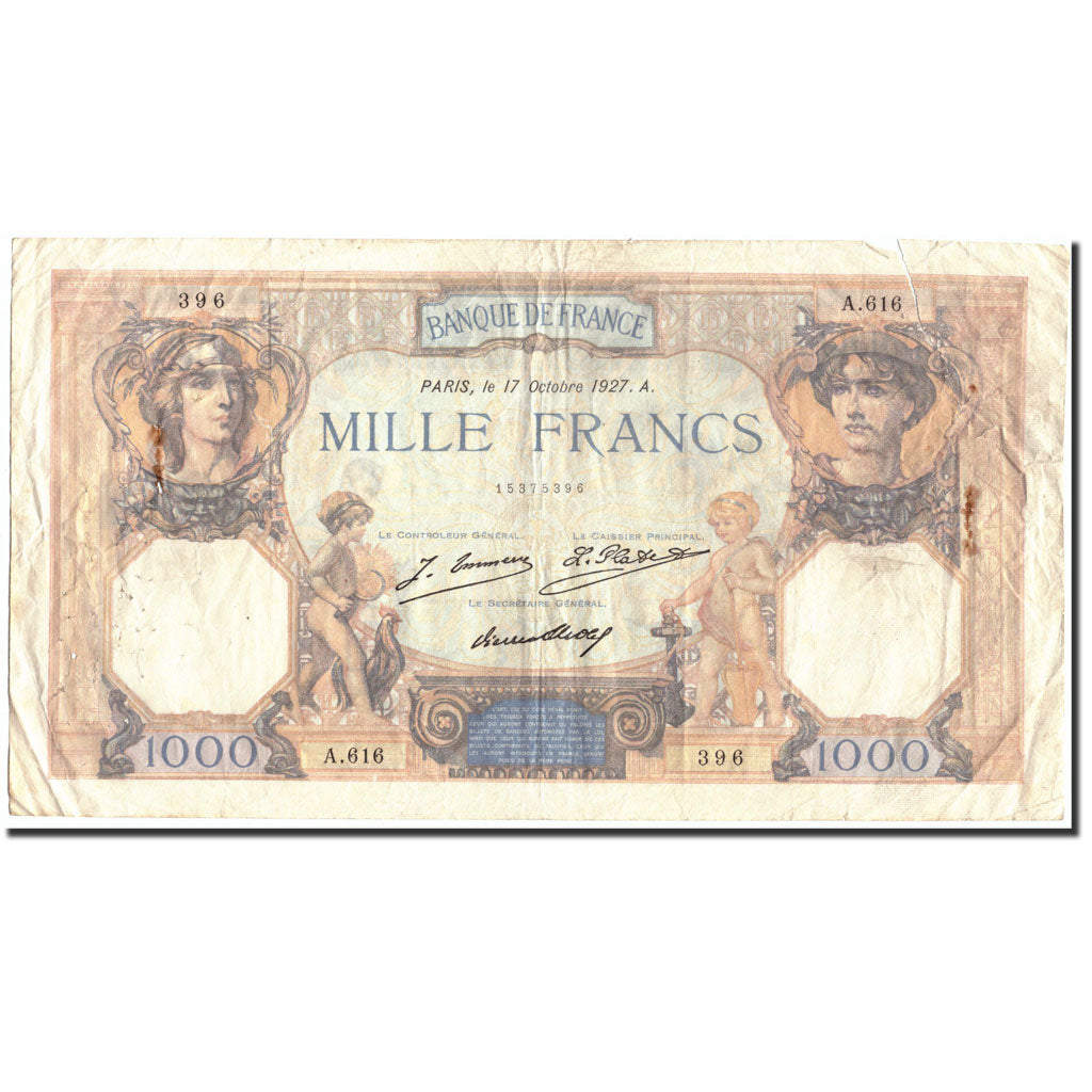 France, 1000 Francs, 1 000 F 1927-1940 ''Cérès et Mercure'', 1927, 1927-10-17