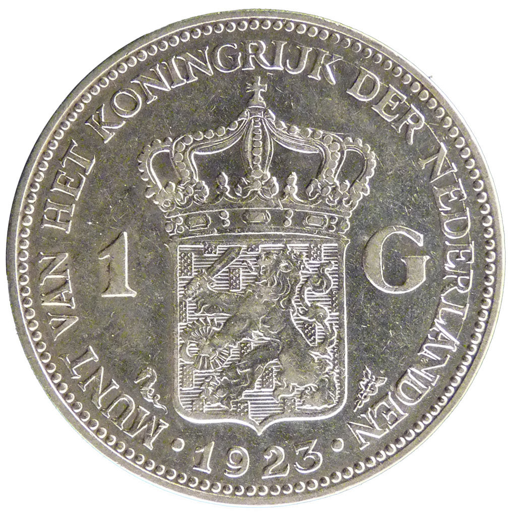 NETHERLANDS, Gulden, 1923, KM #161.1, AU(50-53), Silver, 28, 10.00