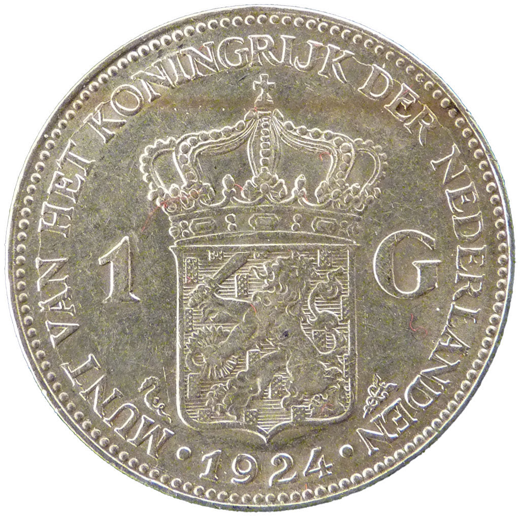 NETHERLANDS, Gulden, 1924, KM #161.1, AU(50-53), Silver, 28, 10.00