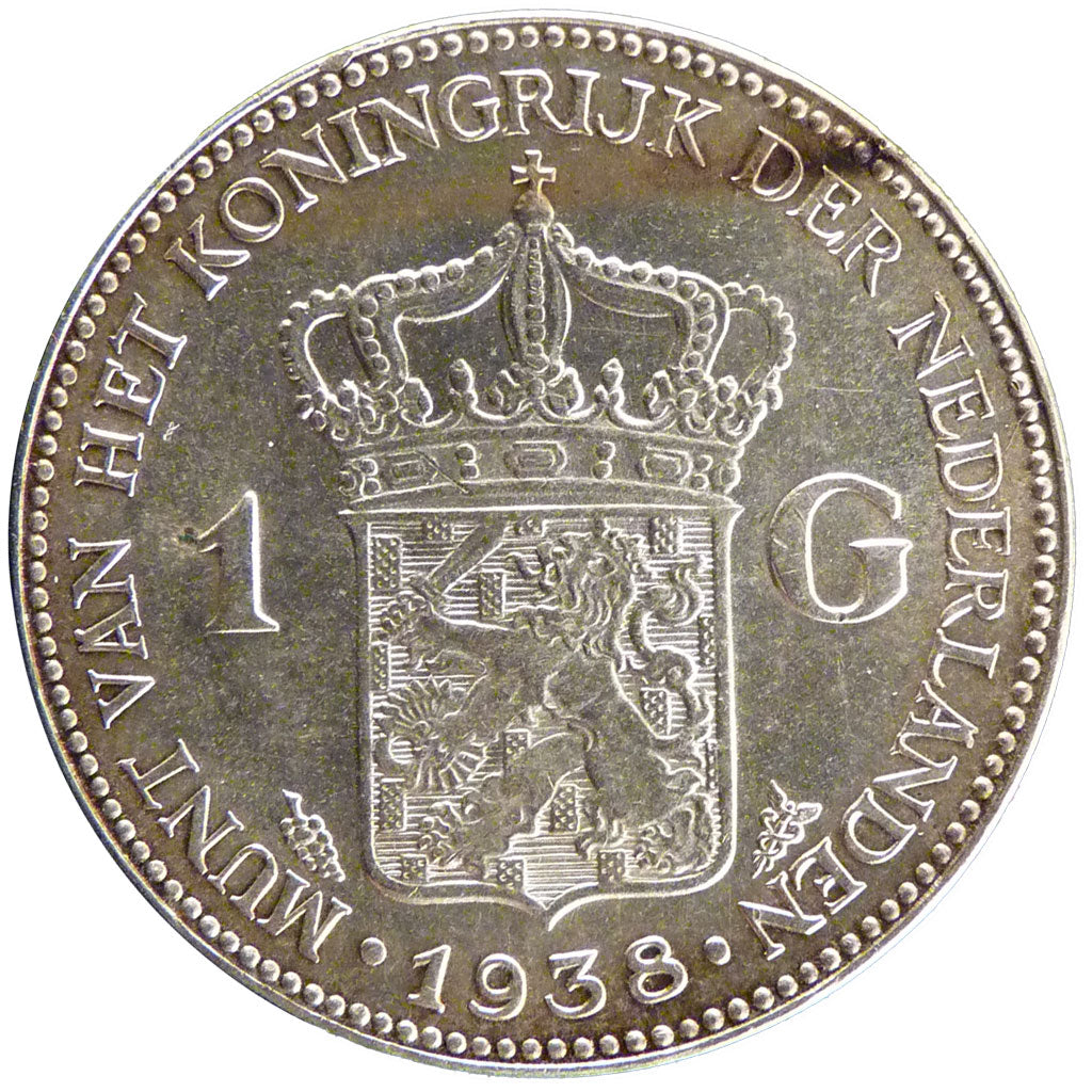 NETHERLANDS, Gulden, 1938, KM #161.1, AU(55-58), Silver, 28, 10.00