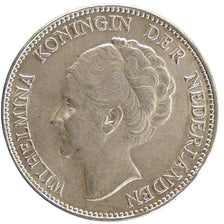 NETHERLANDS, Gulden, 1938, KM #161.1, AU(55-58), Silver, 28, 10.00