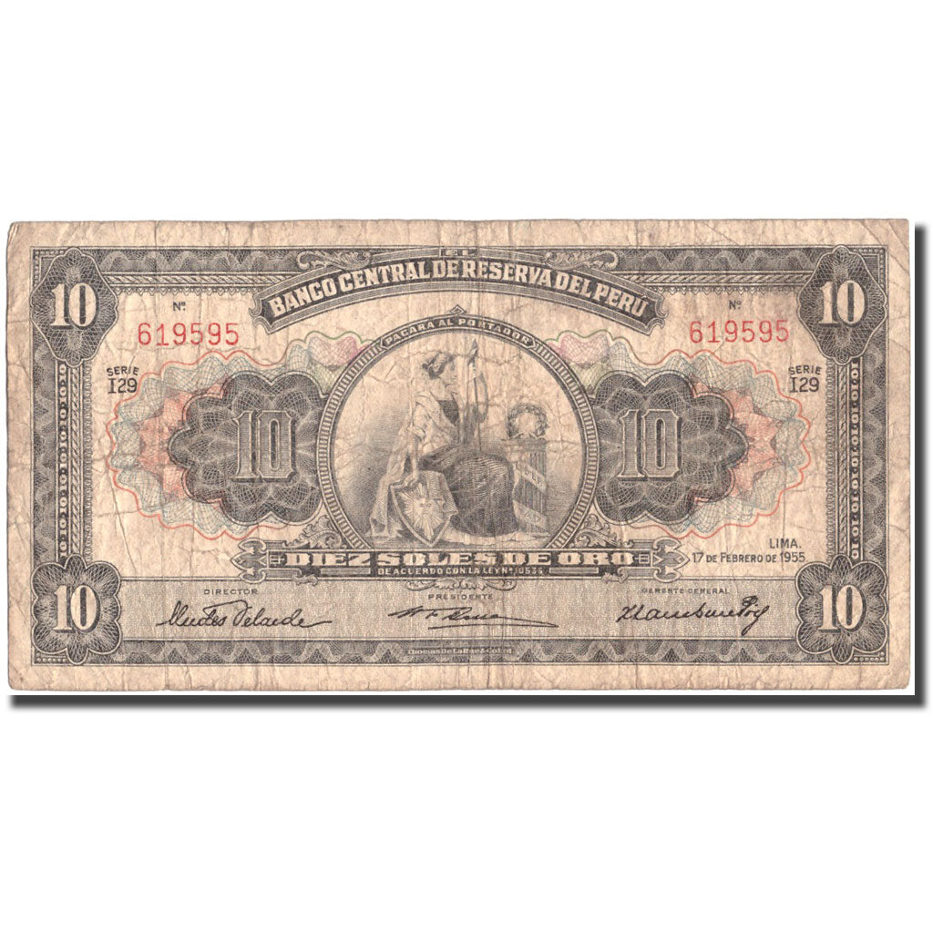 Banknote, Peru, 10 Soles, 1955, 1955-02-17, KM:71a, VF(30-35)