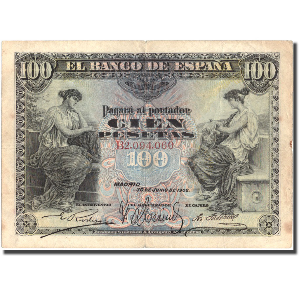 Banconote, Spagna, 100 Pesetas, 1906, 1906-06-30, KM:59a, MB