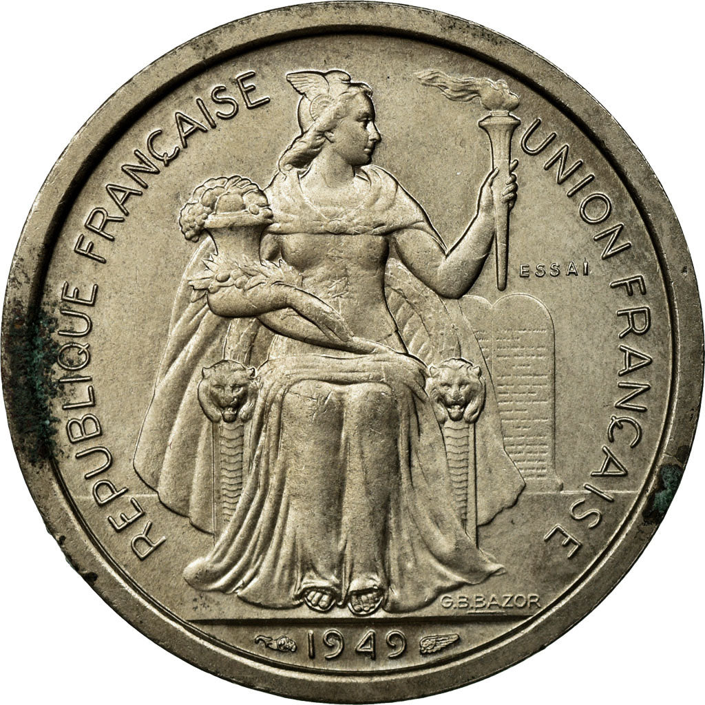 Coin, FRENCH OCEANIA, 2 Francs, 1949, MS(65-70), Copper-nickel, Lecompte:20