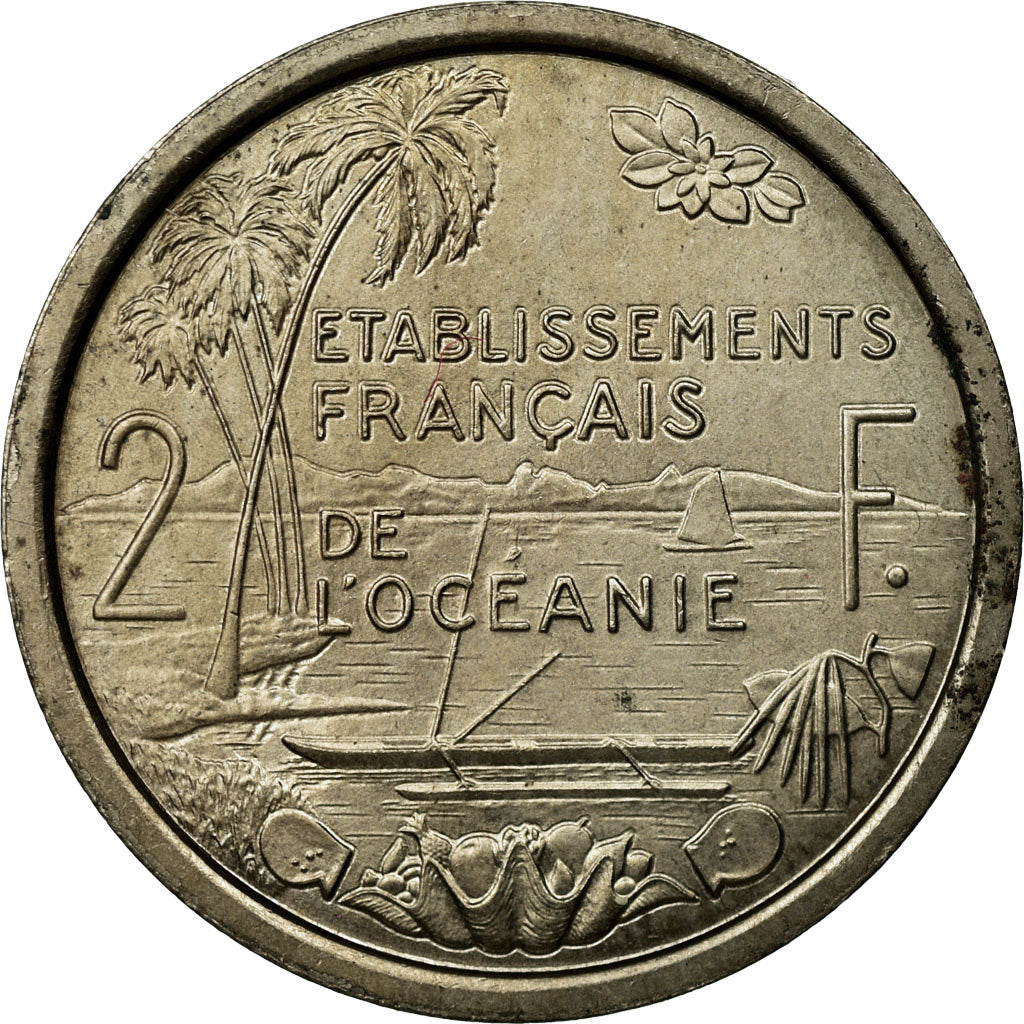 Coin, FRENCH OCEANIA, 2 Francs, 1949, MS(65-70), Copper-nickel, Lecompte:20