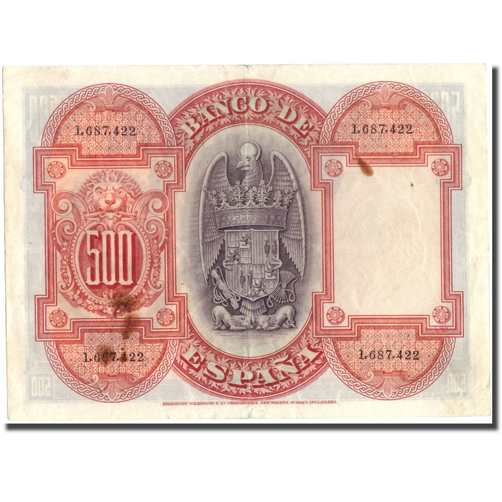 Banknote, Spain, 500 Pesetas, 1927, 1927-07-24, KM:73c, EF(40-45)