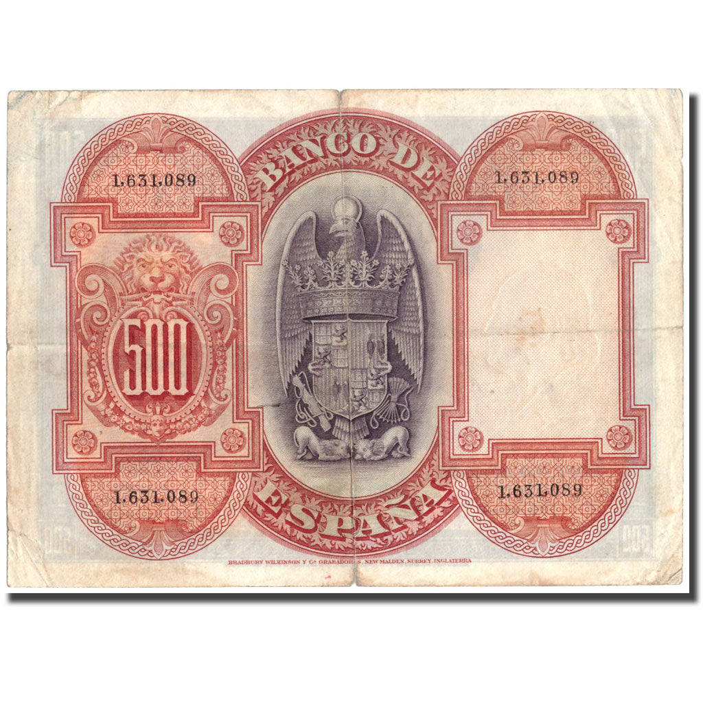Banconote, Spagna, 500 Pesetas, 1927, 1927-07-24, KM:73c, MB+