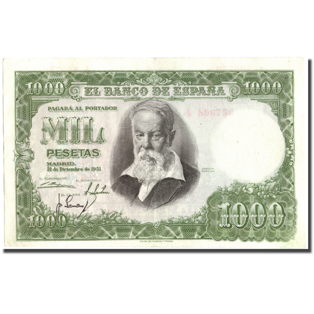 Banknote, Spain, 1000 Pesetas, 1951, 1951-12-31, KM:143a, AU(55-58)