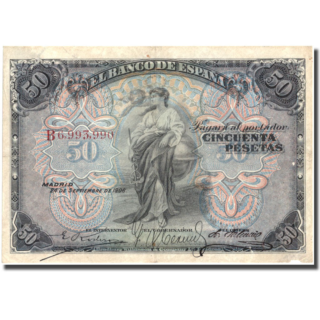 Banknote, Spain, 50 Pesetas, 1906, 1906-09-24, KM:58a, EF(40-45)
