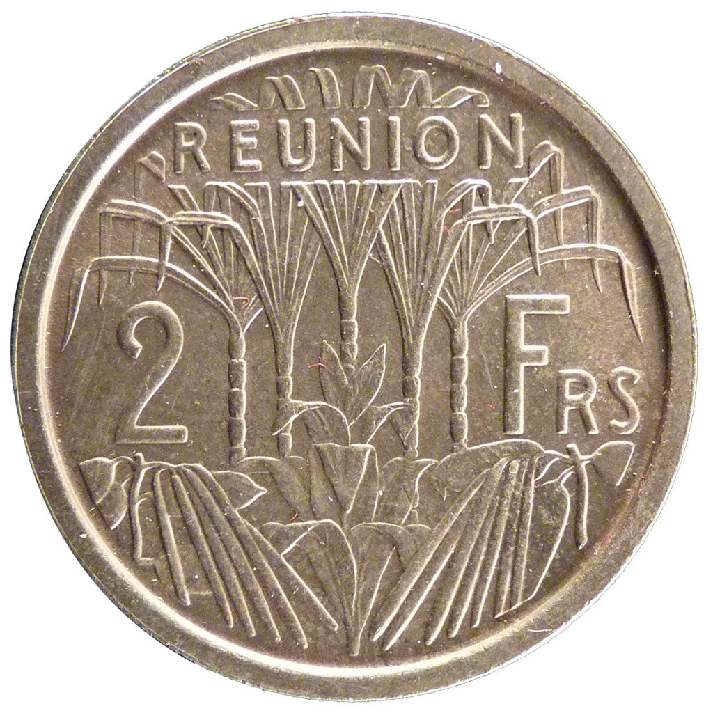 REUNION, 2 Francs, 1948, KM #E4, MS(65-70), Copper-Nickel, Lecompte #61, 9.80