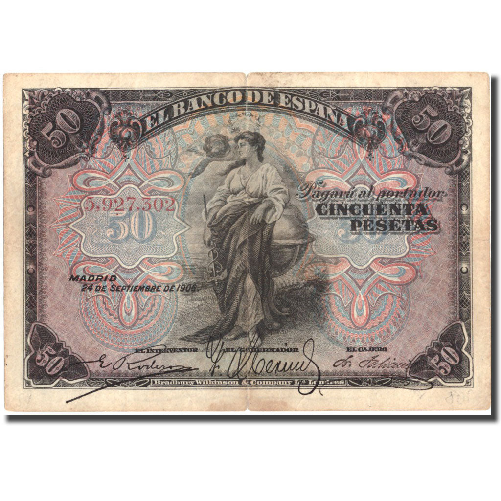 Billete, 50 Pesetas, 1906, España, 1906-09-24, KM:58a, MBC
