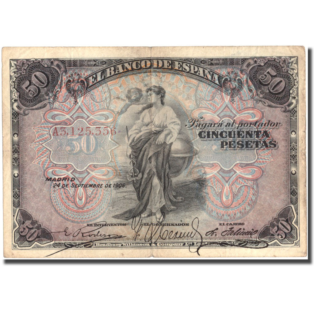 Banknote, Spain, 50 Pesetas, 1906, 1906-09-24, KM:58a, VF(30-35)