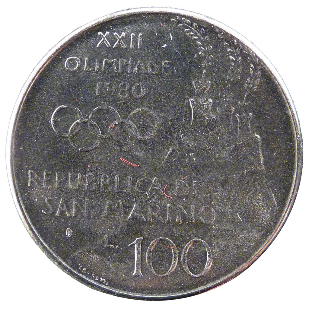 SAN MARINO, 100 Lire, 1980, KM #108, AU(55-58), Steel, 27.8, 8.00