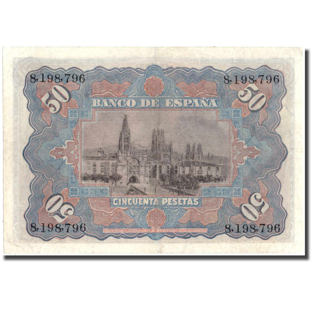 Banknote, Spain, 50 Pesetas, 1907, 1907-07-15, KM:63a, AU(55-58)