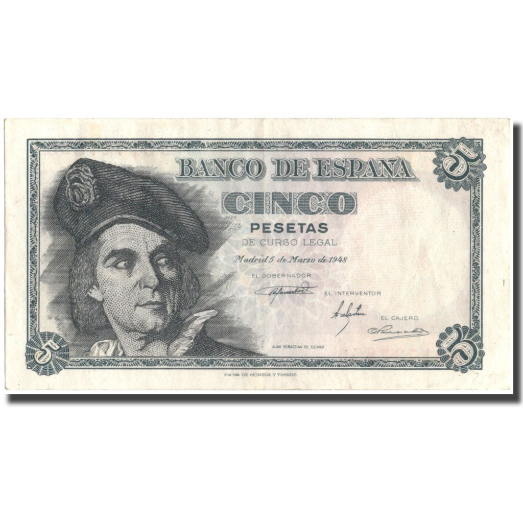 Banknote, Spain, 5 Pesetas, 1948, 1948-03-05, KM:136a, AU(50-53)
