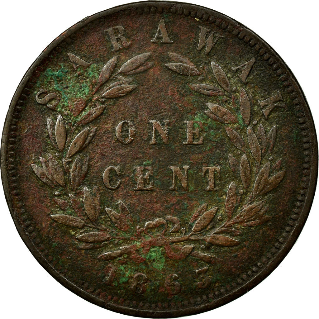 Munten, Sarawak, James Brooke, Cent, 1863, FR+, Koper, KM:3