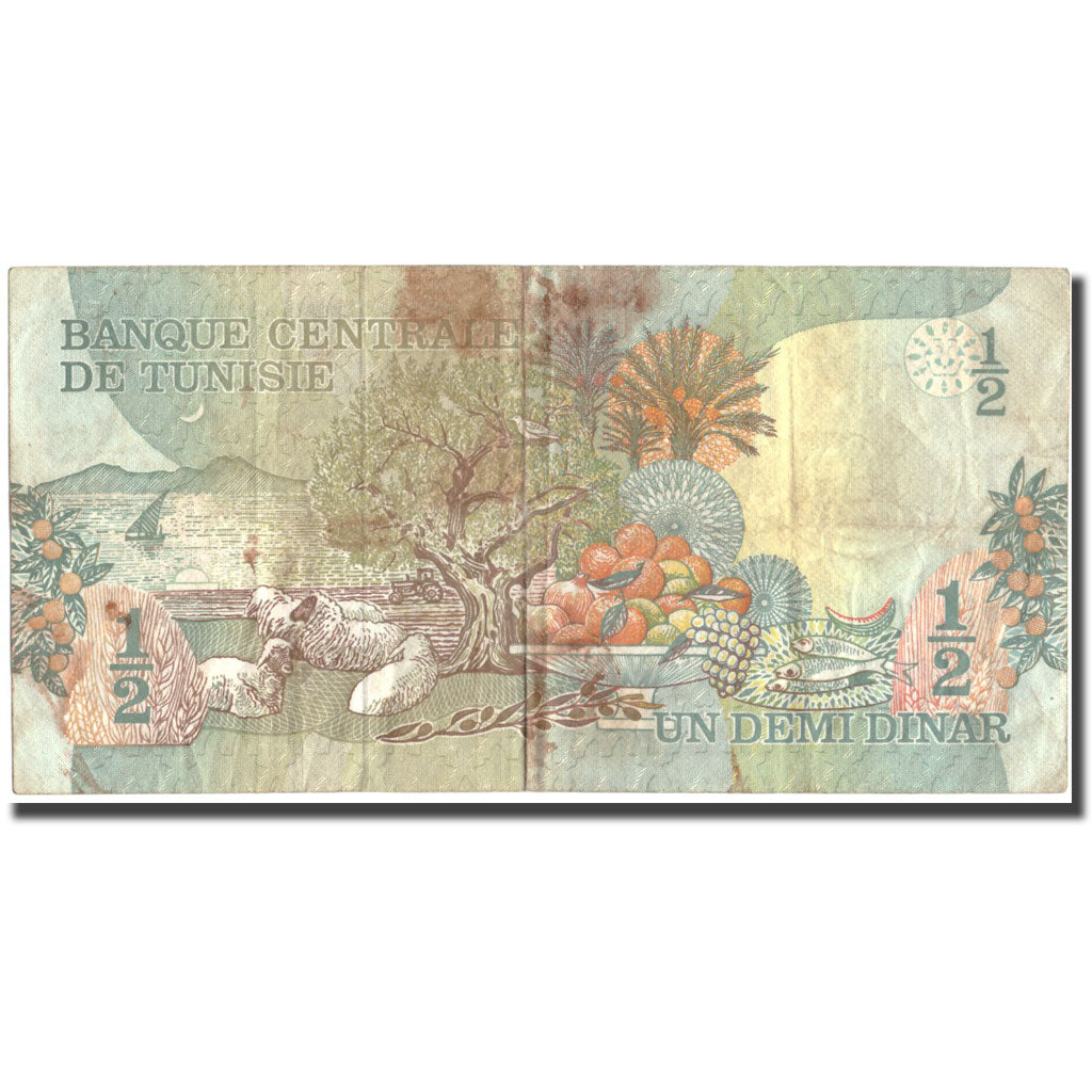 Banknote, Tunisia, 1/2 Dinar, 1973, 1973-10-15, KM:69a, VF(20-25)