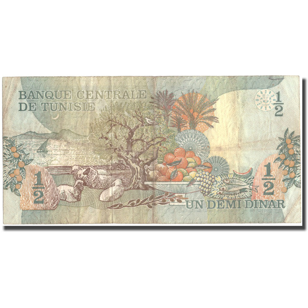 Banknote, Tunisia, 1/2 Dinar, 1973, 1973-10-15, KM:69a, VF(20-25)
