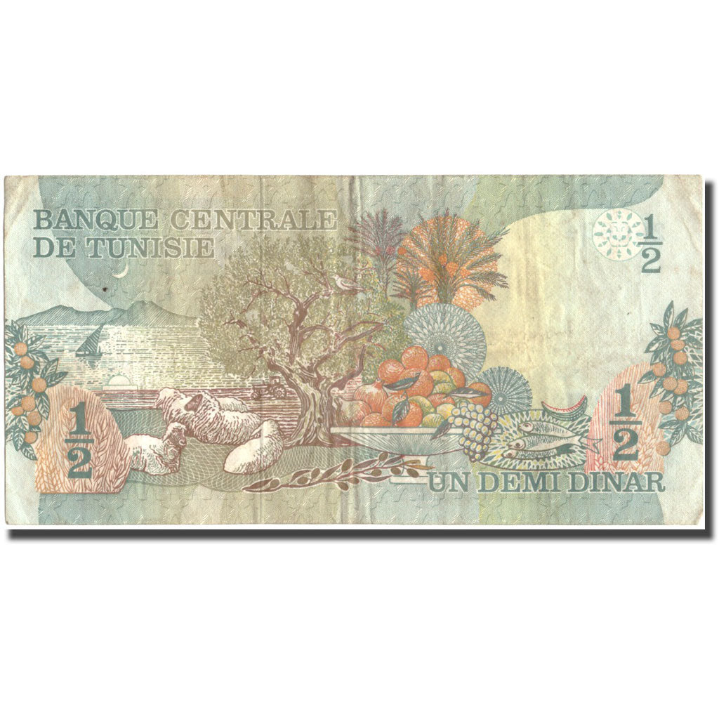 Banknote, Tunisia, 1/2 Dinar, 1973, 1973-10-15, KM:69a, VF(20-25)