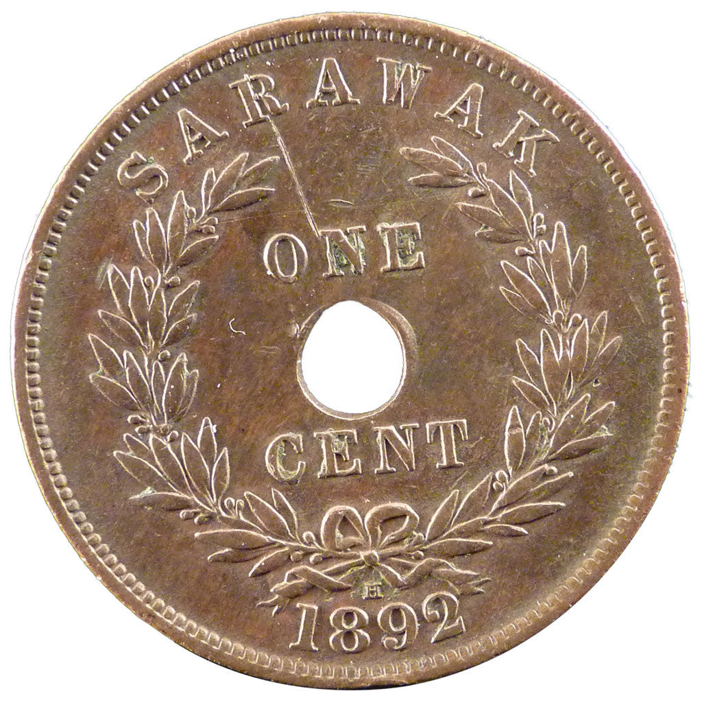 SARAWAK, Cent, 1892, Heaton, KM #7, AU(50-53), Copper, 9.20