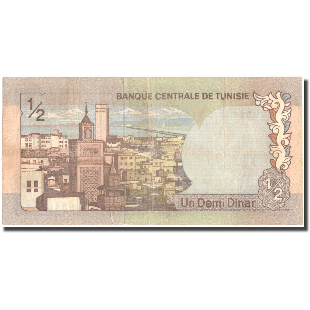 Banknote, Tunisia, 1/2 Dinar, 1972, 1972-08-03, KM:66a, VF(30-35)