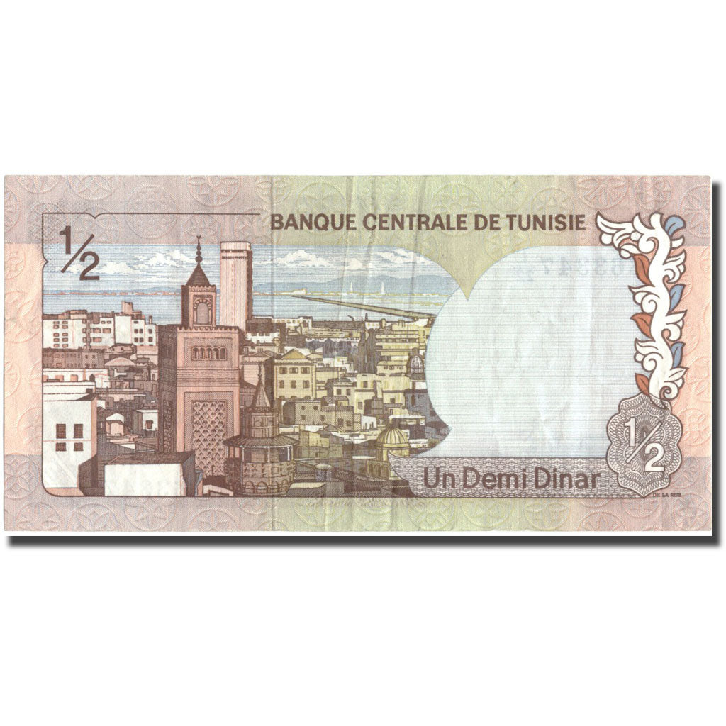 Banknote, Tunisia, 1/2 Dinar, 1972, 1972-08-03, KM:66a, EF(40-45)