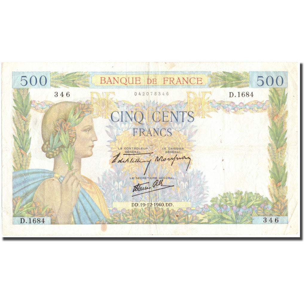 France, 500 Francs, 500 F 1940-1944 ''La Paix'', 1940, 1940-12-19, TTB