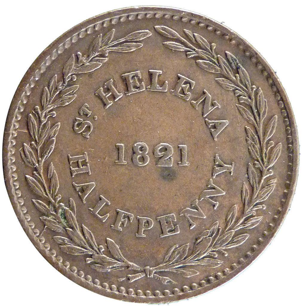 Saint Helena, 1/2 Penny, 1821, KM #4, AU(50-53), Bronze, 9.30