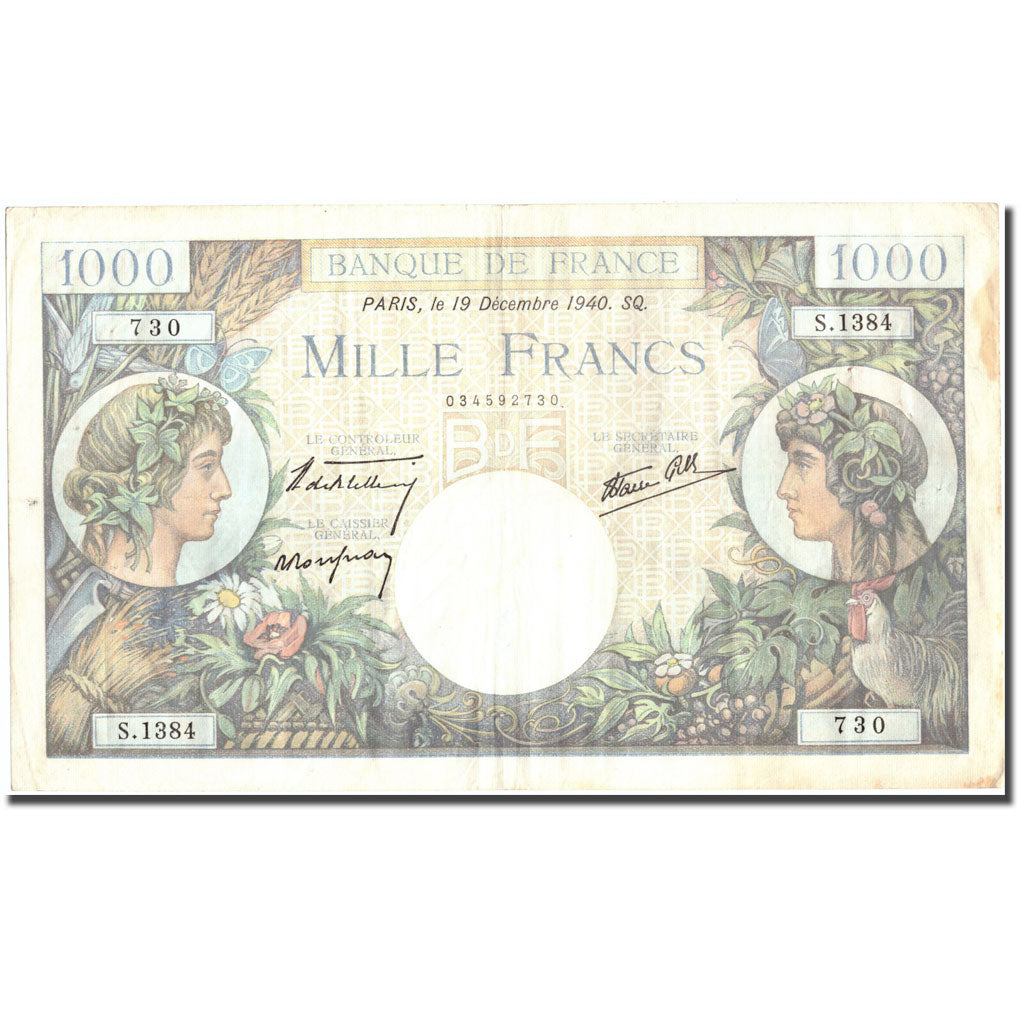 France, 1000 Francs, 1 000 F 1940-1944 ''Commerce et Industrie'', 1940