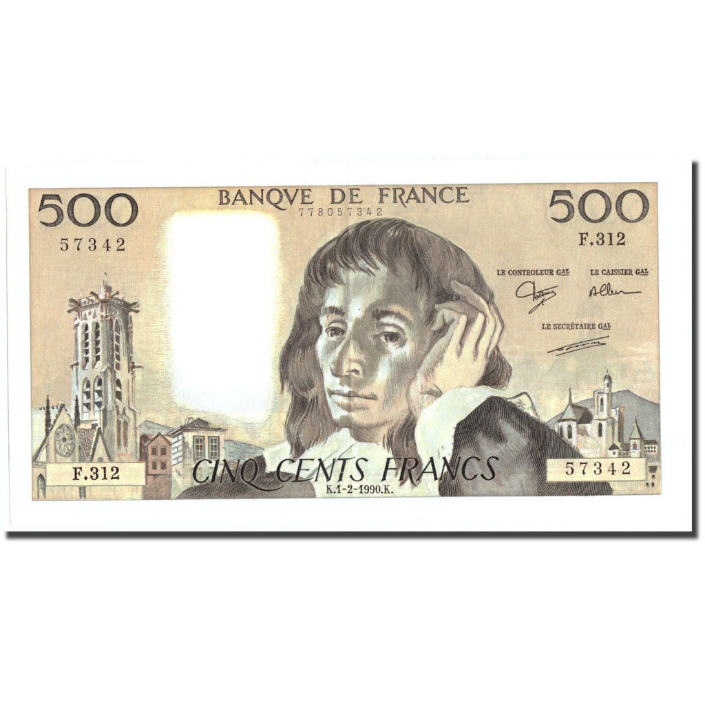 France, 500 Francs, 500 F 1968-1993 ''Pascal'', 1990, 1990-02-01, UNC(60-62)