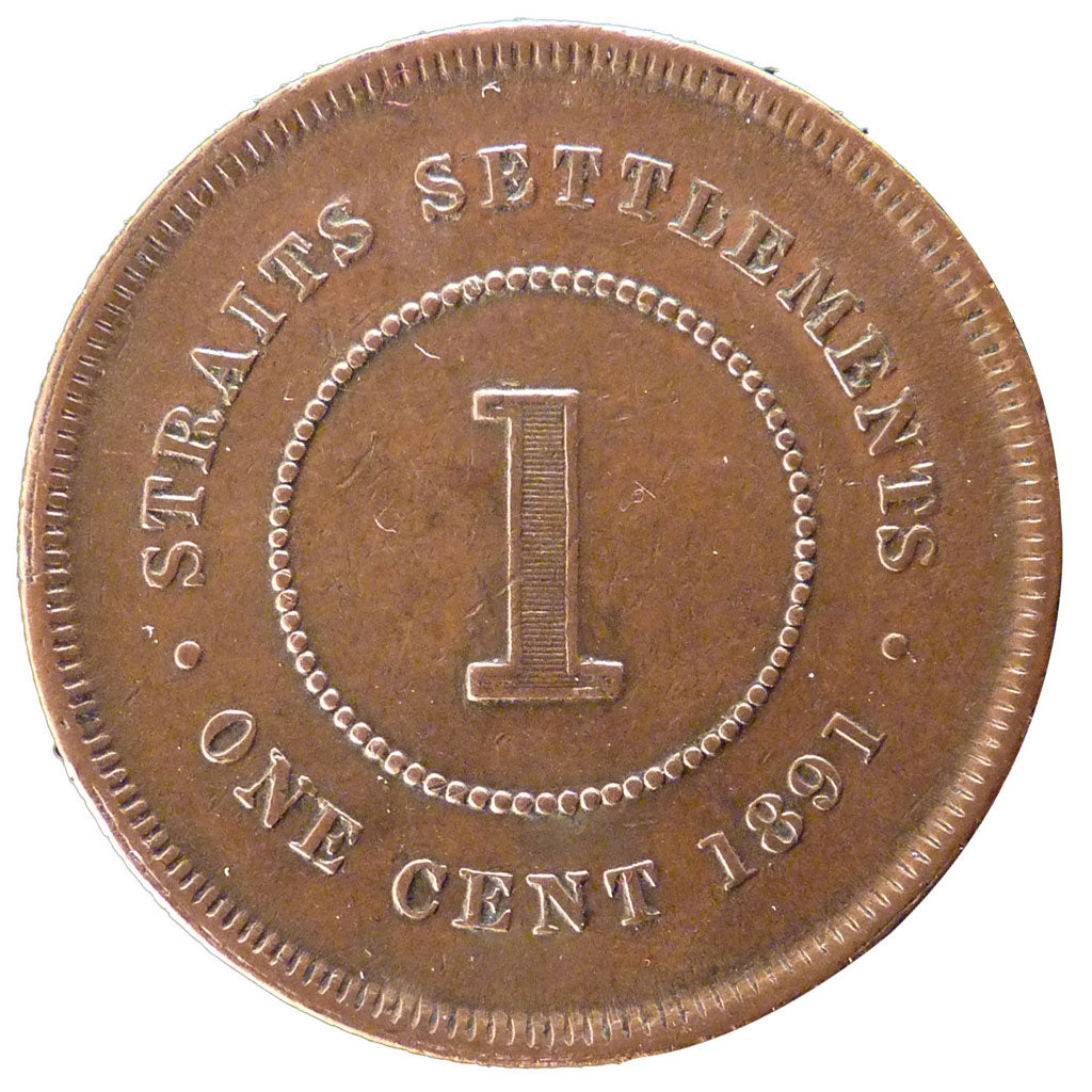 STRAITS SETTLEMENTS, Cent, 1891, KM #16, EF(40-45), Bronze, 29, 9.20