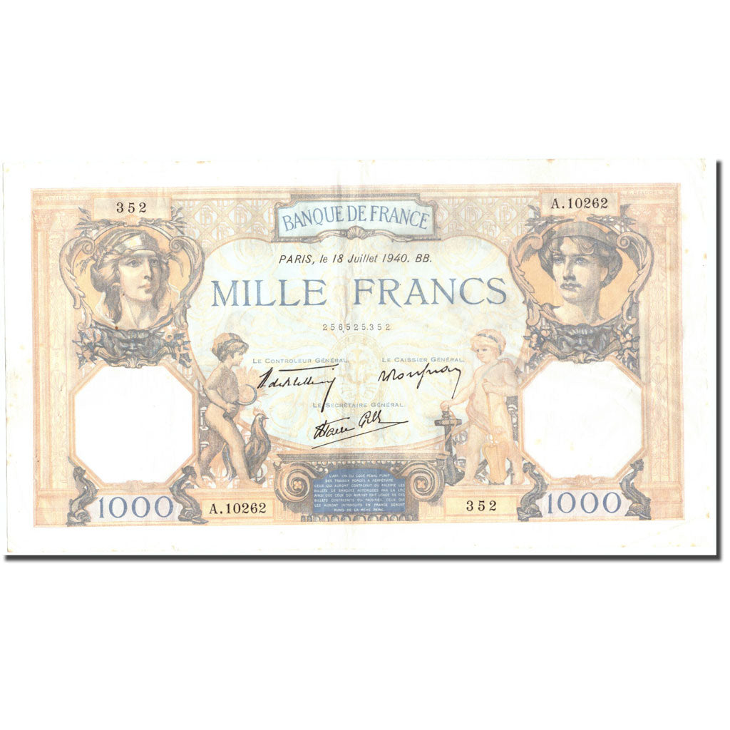 Francia, 1000 Francs, 1 000 F 1927-1940 ''Cérès et Mercure'', 1940
