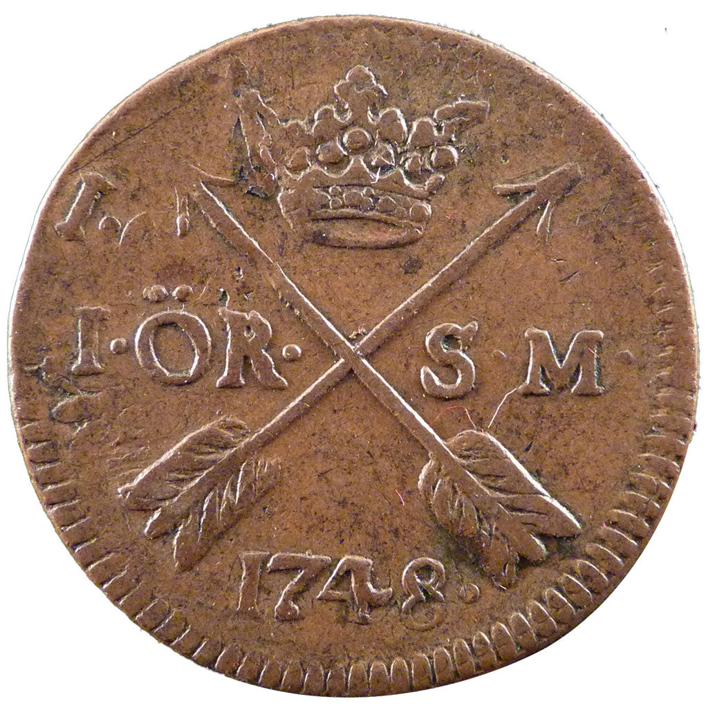 SWEDEN, Ore, S.M., 1748, KM #416.1, EF(40-45), Copper, 12.50