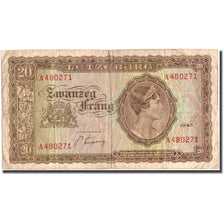 Banknote, Luxembourg, 20 Frang, 1943, 1943, KM:42a, VF(20-25)
