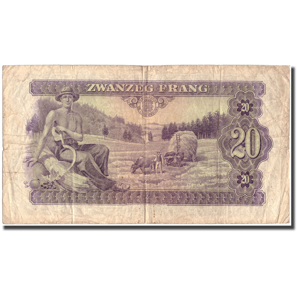 Banknote, Luxembourg, 20 Frang, 1943, 1943, KM:42a, VF(20-25)