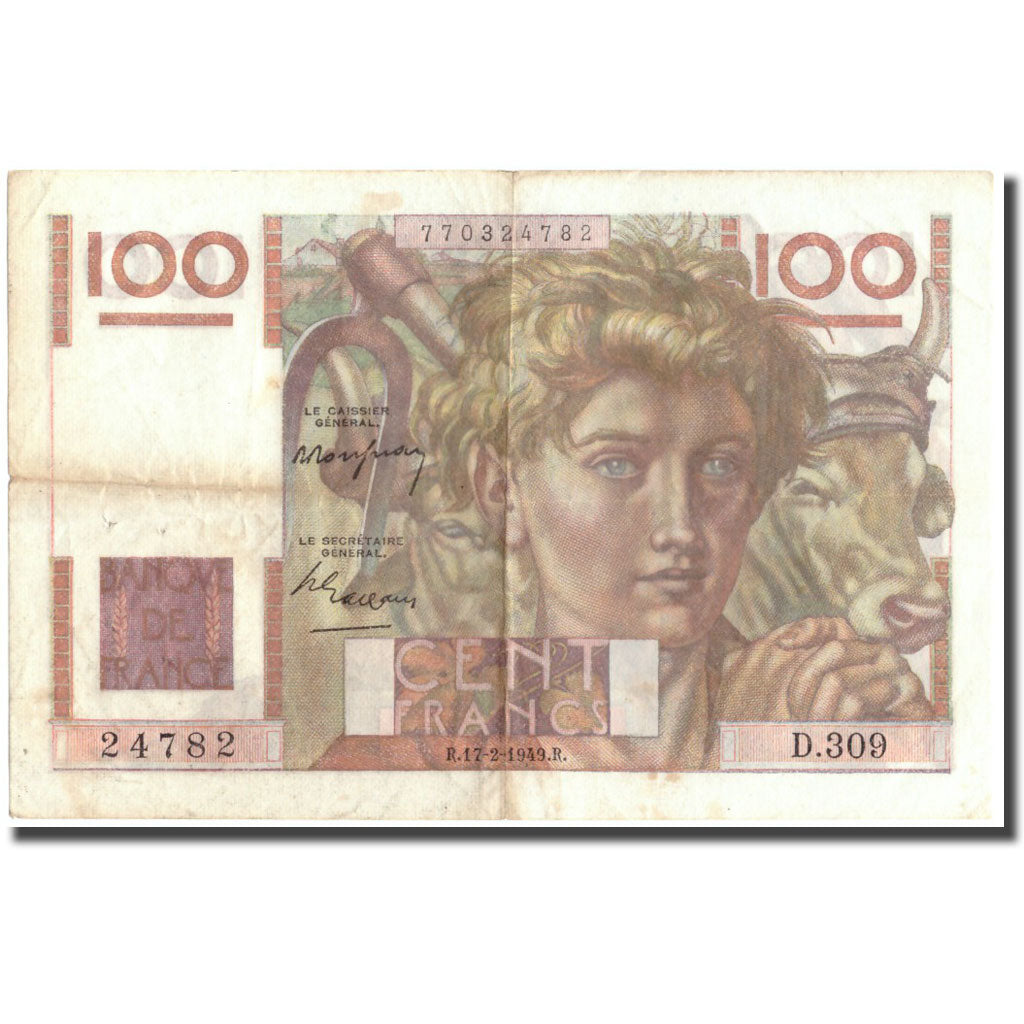 France, 100 Francs, 100 F 1945-1954 ''Jeune Paysan'', 1949, 1949-02-17