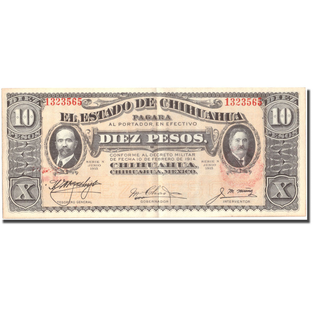 Banknote, Mexico - Revolutionary, 10 Pesos, 1915, 1915-06, KM:S534b, AU(55-58)