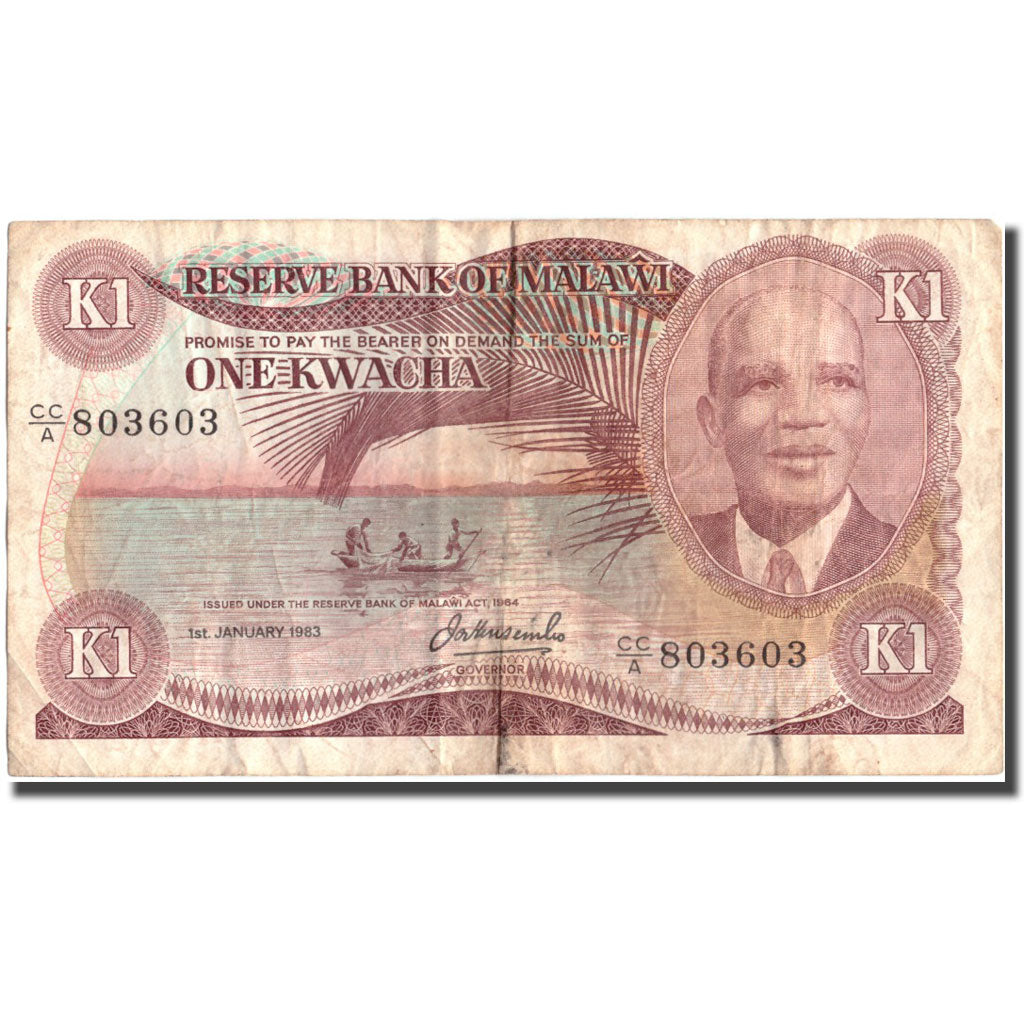 Banknote, Malawi, 1 Kwacha, 1983, 1983-01-01, KM:14f, VF(20-25)