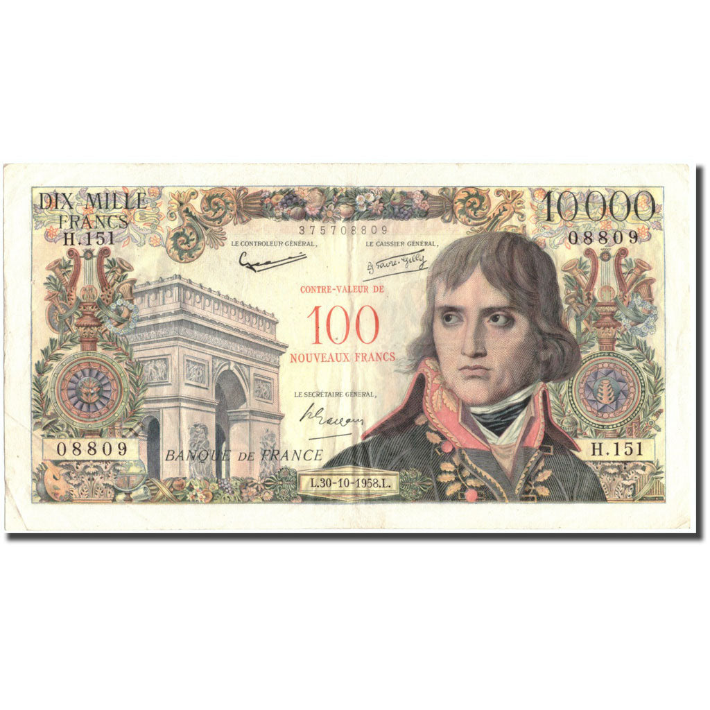Frankrijk, 100 Nouveaux Francs on 10,000 Francs, 1955-1959 Overprinted with