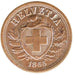 SWITZERLAND, 2 Rappen, 1866, Bern, KM #4.1, AU(55-58), Bronze, 20, 2.50