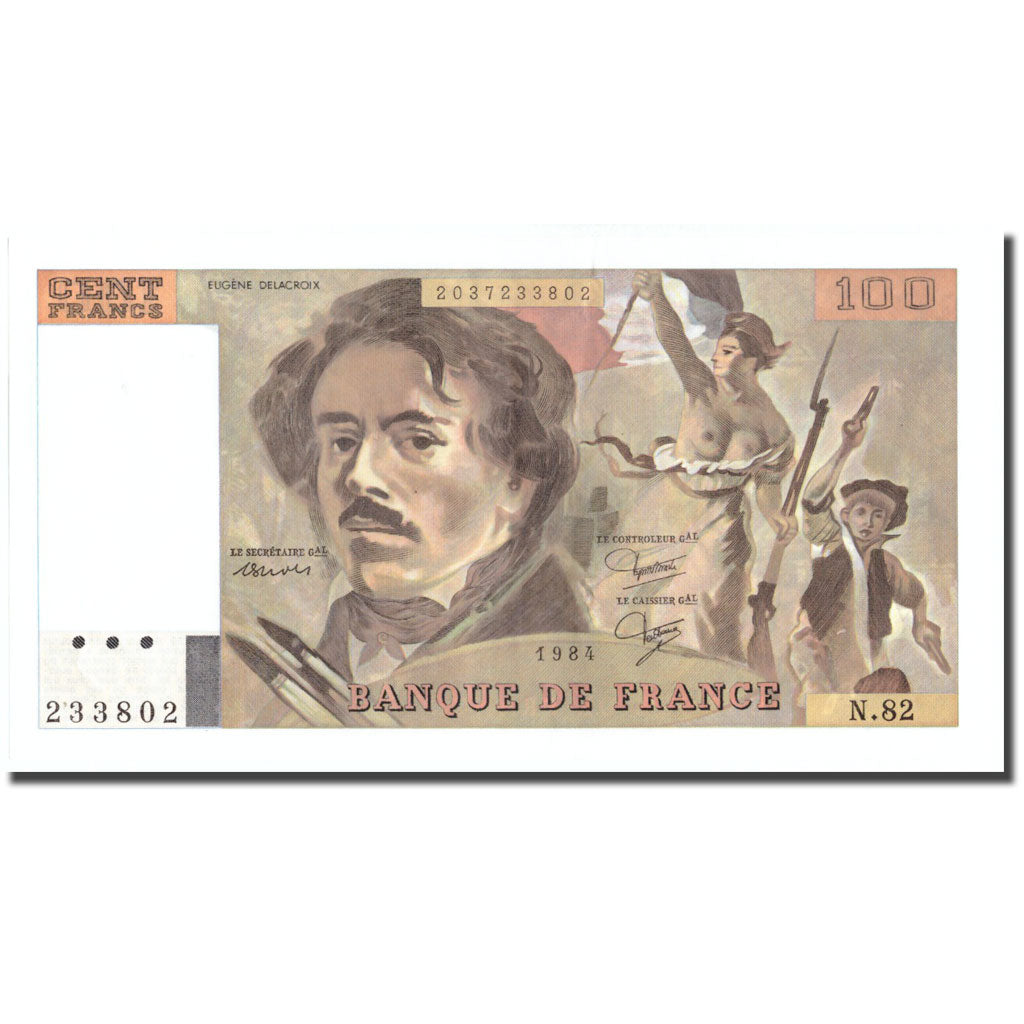 Francja, 100 Francs, Delacroix, 1984, 1984, AU(50-53), Fayette:69.8a, KM:154b