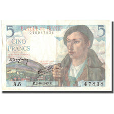 Francia, 5 Francs, 5 F 1943-1947 ''Berger'', 1943, 1943-06-02, BB+, KM:98a
