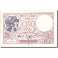 France, 5 Francs, 5 F 1917-1940 ''Violet'', 1939, 1939-10-26, AU(50-53)