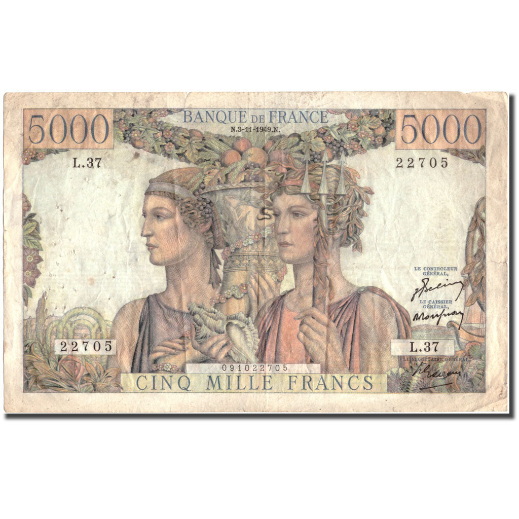 France, 5000 Francs, 5 000 F 1949-1957 ''Terre et Mer'', 1949, 1949-11-03