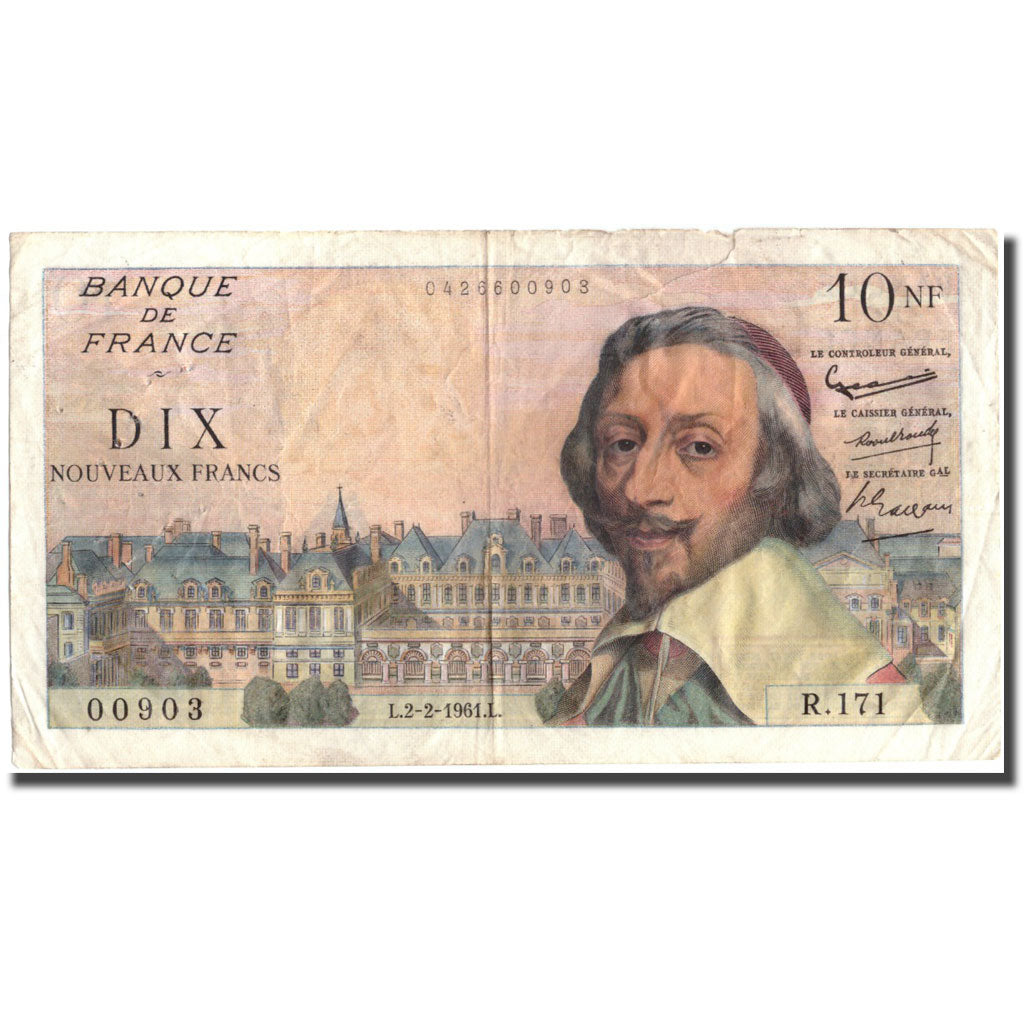 Francja, 10 Nouveaux Francs, Richelieu, 1961, 1961-02-02, VF(20-25)